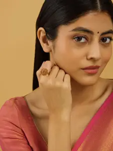 Kushal's Fashion Jewellery Ruby Gold-Plated Ethnic Antique Finger Ring