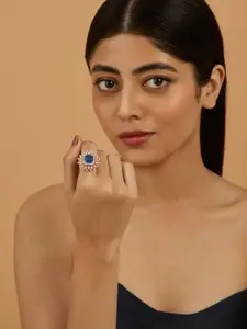 Kushal's Fashion Jewellery Sapphire Gold-Plated Party Zircon Finger Ring
