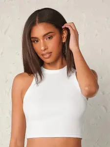 TOOCHKI Women Solid Round Neck Tank Crop Top