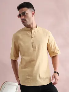 FILORI STUDIO Band Collar Pure Cotton Straight Short Kurta
