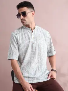 FILORI STUDIO Abstract Printed Band Collar Pure Cotton Straight Short Kurta