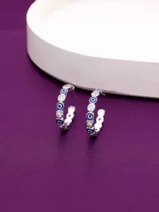 KAI JEWEL 92.5 Silver Rhodium-Plated Cubic Zirconia Studded Half Hoop Earrings