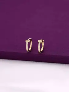 KAI JEWEL Sterling Silver Gold-Plated Contemporary Cubic Zirconia Hoop Earrings