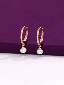 KAI JEWEL 92.5 Silver Rose Gold-Plated Contemporary Cubic Zirconia Studded Hoop Earrings