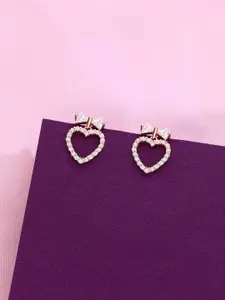 KAI JEWEL Sterling Silver Rose Gold Plated Heart Shaped Cubic Zirconia Studs