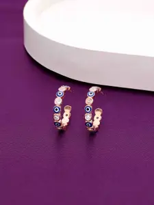 KAI JEWEL 92.5 Silver Rose Gold-Plated Contemporary Cubic Zirconia Studded  Hoop Earrings