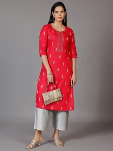 Libas Geometric Woven Design Notch Neck Zari Kurta