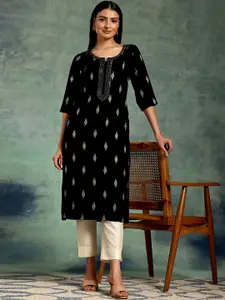 Libas Geometric Woven Design Notch Neck Zari Kurta