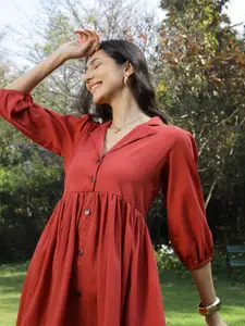 Stylum Halter Neck Puff Sleeve Crepe Fit & Flare Dress