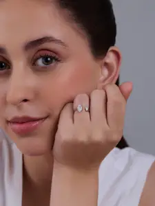 Kushal's Fashion Jewellery White 92.5 Pure Silver Rhodium-Plated Zircon Party Finger Ring