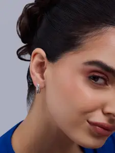 Kushal's Fashion Jewellery 92.5 Pure Silver Rhodium-Plated Zircon Studded Hoop Earrings