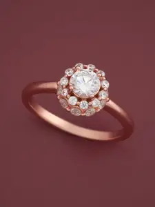 Kushal's Fashion Jewellery 92.5 Pure Silver Rose Gold-Plated Zircon Party Finger Ring