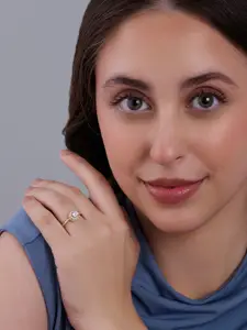 Kushal's Fashion Jewellery White 92.5 Pure Silver Gold-Plated Zircon Party Finger Ring