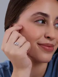 Kushal's Fashion Jewellery White 92.5 Pure Silver Rhodium-Plated Zircon Party Finger Ring
