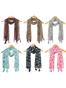 StoleVilla Women Pack Of 6 Printed Tasselled Detail Scarf