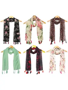 StoleVilla Women Pack Of 6 Printed Tasselled Detail Scarf