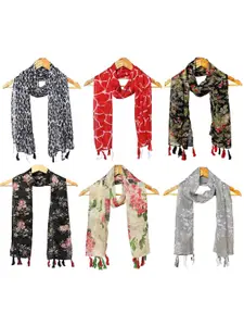 StoleVilla Women Pack Of-6 Printed Tasselled Scarf