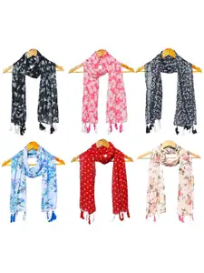 StoleVilla Women Pack Of 6 Printed Tasselled Detail Scarf