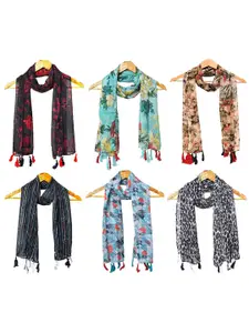 StoleVilla Women Pack Of 6 Printed Tasselled Detail Scarf