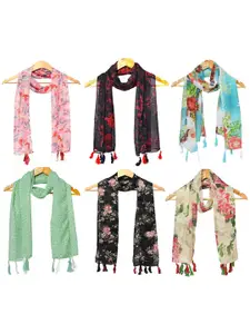 StoleVilla Women Pack Of 6 Printed Tasselled Detail Scarf