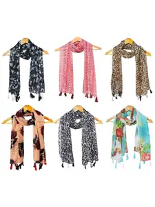 StoleVilla Women Pack Of 6 Printed Tasselled Detail Scarf