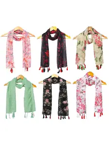 StoleVilla Women Pack Of 6 Printed Tasselled Detail Scarf