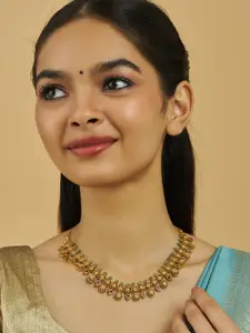 Kushal's Fashion Jewellery Gold-Plated Stone Studded & Beaded Antique Necklace