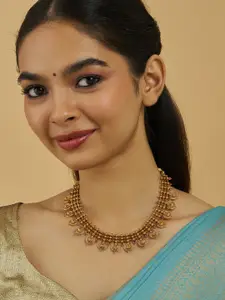 Kushal's Fashion Jewellery Gold-Plated Artificial Stones Studded Antique Necklace