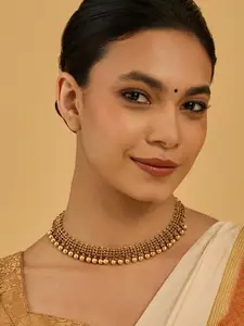 Kushal's Fashion Jewellery Gold-Plated Stone Studded Antique Necklace