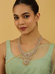 Kushal's Fashion Jewellery Rhodium Gold-Plated Zircon Studded Necklace