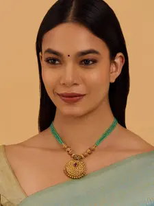 Kushal's Fashion Jewellery  Gold-Plated Stone Studded & Beaded Antique Necklace