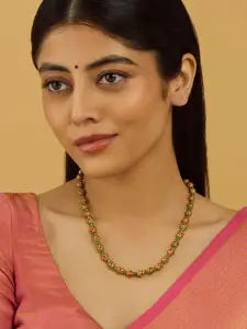 Kushal's Fashion Jewellery Gold-Plated Artificial Stones Studded & Beaded Antique Necklace