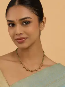 Kushal's Fashion Jewellery Gold-Plated Stone Studded & Beaded Antique Necklace