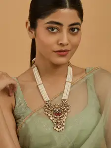 Kushal's Fashion Jewellery Victorian-Plated Kundan Studded & Pearls Beaded Necklace