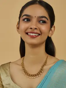 Kushal's Fashion Jewellery Gold-Plated Artificial Stones Studded & Beaded Antique Necklace