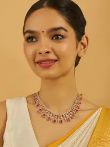 Kushal's Fashion Jewellery Rhodium Gold-Plated Cubic Zirconia Studded Necklace