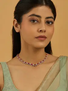 Kushal's Fashion Jewellery Rhodium Gold-Plated Zircon Studded Necklace