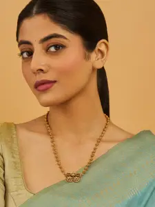 Kushal's Fashion Jewellery Gold-Plated Ruby Studded Antique Necklace