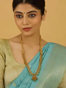 Kushal's Fashion Jewellery Gold-Plated Stone Studded & Beaded Antique Necklace