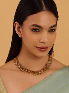 Kushal's Fashion Jewellery Gold-Plated Stone Studded & Beaded Antique Necklace