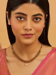 Kushal's Fashion Jewellery Gold-Plated Artificial Stones Studded & Beaded Antique Necklace