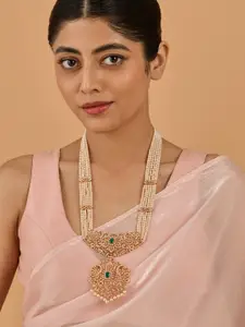 Kushal's Fashion Jewellery Gold-Plated Cubic Zirconia Studded & Beaded Necklace