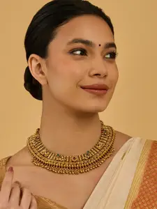 Kushal's Fashion Jewellery Gold-Plated Stone Studded Antique Necklace