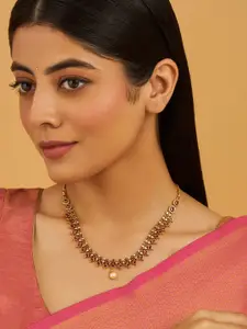 Kushal's Fashion Jewellery Gold-Plated Stone Studded & Beaded Antique Necklace