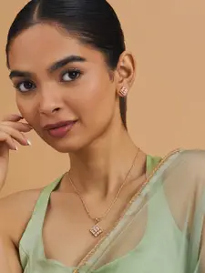 Kushal's Fashion Jewellery White Gold-Plated Party Zircon Pendant Set