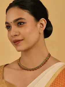 Kushal's Fashion Jewellery Gold-Plated Stone Studded & Beaded Antique Necklace