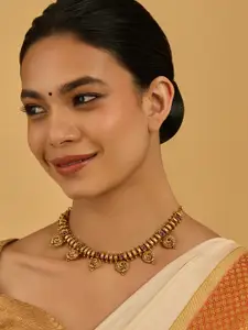 Kushal's Fashion Jewellery Gold-Plated Stone Studded Antique Necklace