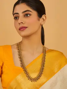 Kushal's Fashion Jewellery Copper Gold-Plated Artificial Stones Studded Antique Necklace