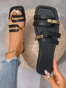 Street Style Store Women Striped Open Toe Flats