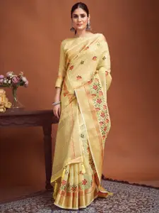 Anouk Floral Zari Linen Blend Saree